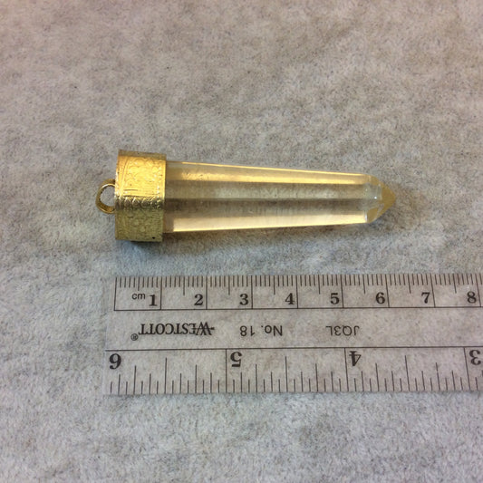 SALE - 2.5" Long Faux Crystal Point Shaped Clear Acrylic Pendant with Gold Floral Cap - Measuring 20mm x 63mm, Approximately