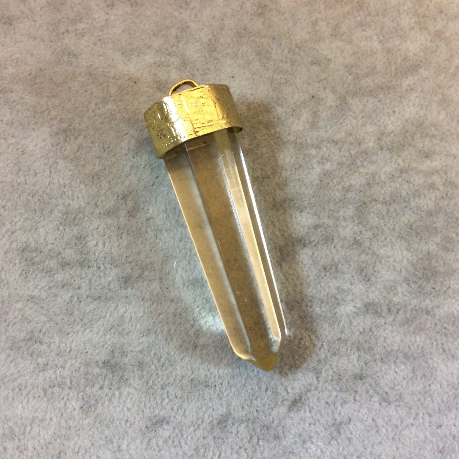 SALE - 2.5" Long Faux Crystal Point Shaped Clear Acrylic Pendant with Gold Floral Cap - Measuring 20mm x 63mm, Approximately