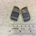 One Pair of OOAK Gold Finish Faceted Natural Gray Striped Stone Rectangle Shaped Bezel Pendants "MP1"- Measuring 20mm x 42mm -  Gemstone