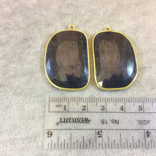 One Pair of OOAK Gold Finish Faceted Sapphire Freeform Shaped Bezel Pendants "SP3"- Measuring 23mm x 32mm - Natural Semi-precious Gemstone
