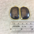 One Pair of OOAK Gold Finish Faceted Sapphire Freeform Shaped Bezel Pendants "SP3"- Measuring 23mm x 32mm - Natural Semi-precious Gemstone