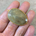 Gold Finish Faceted Deep Natural Tan Mystery Stone Freeform Oval Shaped Bezel Connector Component - Measuring 26mm x 36mm - Natural Gemstone