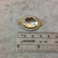 Gold Finish Faceted CZ Rimmed Clear Quartz Oval Shaped Bezel Connector Component - Measures 20mm x 25mm - Sold Individually