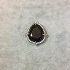 Gold Finish Faceted CZ Rimmed Black Onyx Teardrop Shaped Bezel Pendant Component - Measures 18mm x 22mm - Sold Individually