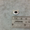 Silver Finish Faceted CZ Rimmed Black Onyx Oval Shaped Bezel Pendant Component - Measures 11mm x 9mm - Sold Individually