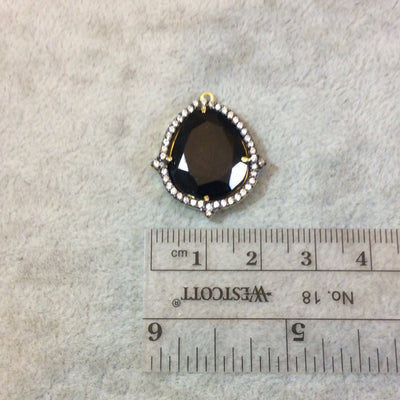 Gold Finish Faceted CZ Rimmed Black Onyx Teardrop Shaped Bezel Pendant Component - Measures 18mm x 22mm - Sold Individually