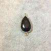 Gold Finish Faceted CZ Rimmed Black Onyx Teardrop Shaped Bezel Connector Component - Measures 14mm x 23mm - Sold Individually