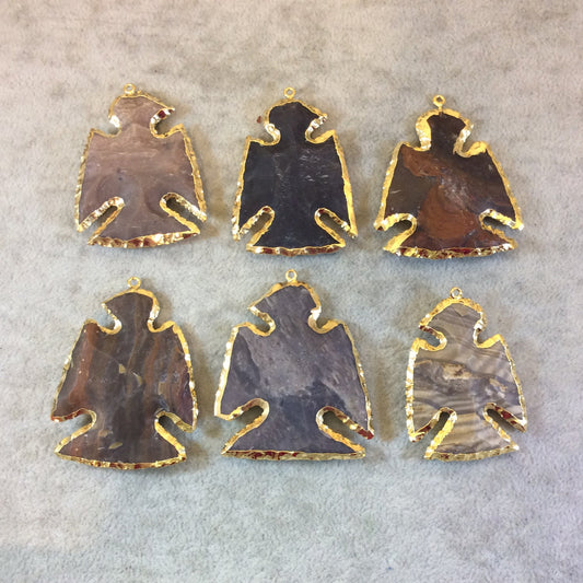 2" Long Gold Finish Eagle Shaped Electroformed Assorted Jasper Pendant - Measuring 38mm x 50mm, Approx. - Sold Individually, Randomly Chosen