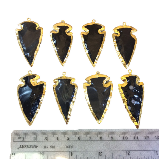 1.5-2" Gold Finish Arrowhead Shaped Electroplated Black Obsidian Pendant - Measuring 40mm-50mm Long - Sold Individually, Randomly Chosen