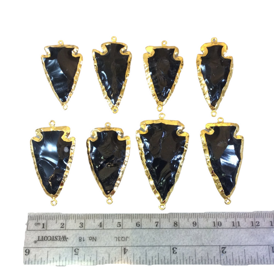 1.5-2" Gold Finish Arrowhead Shaped Electroplated Black Obsidian Connector - Measuring 40mm-50mm Long - Sold Individually, Randomly Chosen