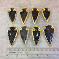 2-2.5" Gold Finish Arrowhead Shaped Electroplated Black Obsidian Pendant - Measuring 50mm-65mm Long - Sold Individually, Randomly Chosen