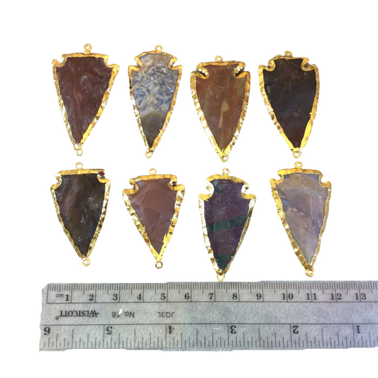 1.5-2" Gold Finish Arrowhead Shaped Electroplated Mixed Jasper Connector - Measuring 40mm-50mm Long - Sold Individually, Randomly Chosen