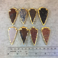 2-2.5" Gold Finish Arrowhead Shaped Electroplated Mixed Jasper Pendant - Measuring 50mm-65mm Long - Sold Individually, Randomly Chosen