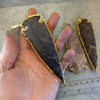 4-5" Gold Finish Arrowhead Shaped Electroplated Mixed Jasper Pendant - Measuring 100mm-125mm Long - Sold Individually, Randomly Chosen