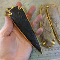 5-6" Gold Finish Arrowhead Shaped Electroplated Mixed Jasper Pendant - Measuring 125mm-150mm Long - Sold Individually, Randomly Chosen