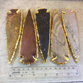 5-6" Gold Finish Arrowhead Shaped Electroplated Mixed Jasper Pendant - Measuring 125mm-150mm Long - Sold Individually, Randomly Chosen