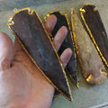 6-7" Gold Finish Arrowhead Shaped Electroplated Mixed Jasper Pendant - Measuring 150mm-175mm Long - Sold Individually, Randomly Chosen