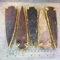 6-7" Gold Finish Arrowhead Shaped Electroplated Mixed Jasper Pendant - Measuring 150mm-175mm Long - Sold Individually, Randomly Chosen