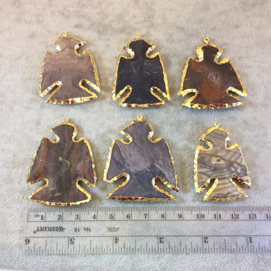 2" Long Gold Finish Eagle Shaped Electroformed Assorted Jasper Pendant - Measuring 38mm x 50mm, Approx. - Sold Individually, Randomly Chosen