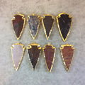 2-2.5" Gold Finish Arrowhead Shaped Electroplated Mixed Jasper Pendant - Measuring 50mm-65mm Long - Sold Individually, Randomly Chosen