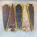6-7" Gold Finish Arrowhead Shaped Electroplated Mixed Jasper Pendant - Measuring 150mm-175mm Long - Sold Individually, Randomly Chosen