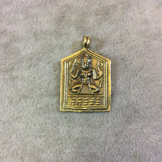 Small Oxidized Gold Finish Pentagon Shaped Seated Figure Plated Brass Pendant - Measuring 21mm x 34mm, Approximately - Sold Individually