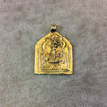 Medium Oxidized Gold Finish Pentagon Shaped Horse and Figure Plated Brass Pendant - Measuring 28mm x 38mm, Approximately - Sold Individually