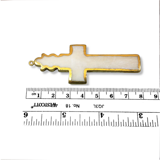 Gold Electroplated Beige/White Cross Shaped Natural Carved Bone Focal Pendant Measuring 30mm x 78mm Approximately Sold Individually )
