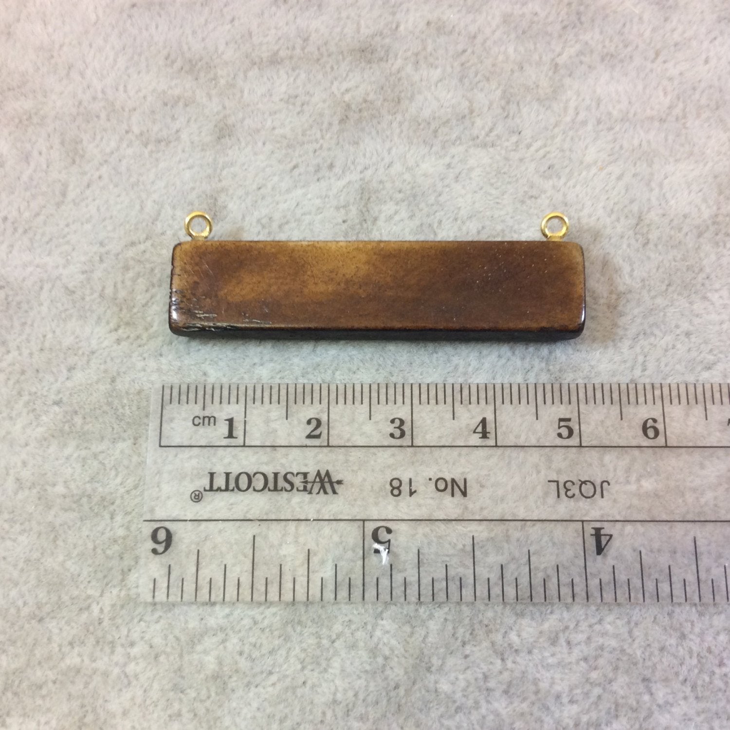 Natural Warm Brown Horizontal Rectangle/Bar Shaped Carved Bone Focal Pendant - Measuring 50mm x 12mm Approximately - Sold Individually