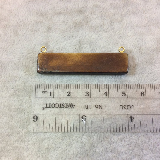 Natural Warm Brown Horizontal Rectangle/Bar Shaped Carved Bone Focal Pendant - Measuring 50mm x 12mm Approximately - Sold Individually