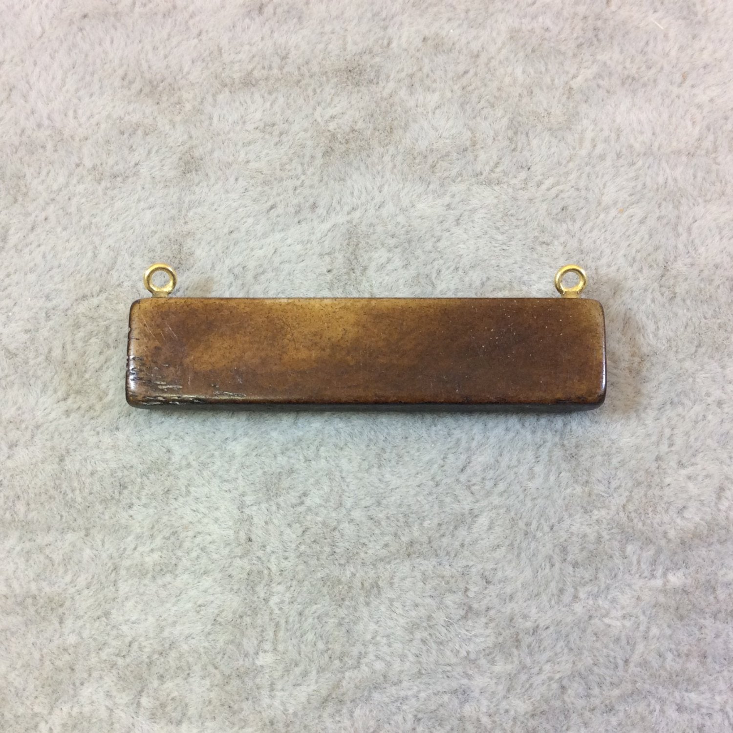 Natural Warm Brown Horizontal Rectangle/Bar Shaped Carved Bone Focal Pendant - Measuring 50mm x 12mm Approximately - Sold Individually