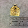 Medium Oxidized Gold Finish Pentagon Shaped Horse and Figure Plated Brass Pendant - Measuring 28mm x 38mm, Approximately - Sold Individually