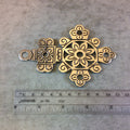 4.5" Extra Large Silver Finish Floral Pattern Ethiopian Cross Plated Brass Focal Pendant - Measuring 73mm x 113mm - Sold Individually
