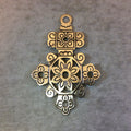 4.5" Extra Large Silver Finish Floral Pattern Ethiopian Cross Plated Brass Focal Pendant - Measuring 73mm x 113mm - Sold Individually