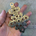 4.5" Extra Large Silver Finish Floral Pattern Ethiopian Cross Plated Brass Focal Pendant - Measuring 73mm x 113mm - Sold Individually