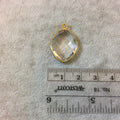 Gold Plated Faceted Clear Hydro (Lab Created) Quartz Vertical Oval Shaped Bezel Pendant - Measuring 16mm x 21mm - Sold Individually