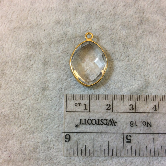 Gold Plated Faceted Clear Hydro (Lab Created) Quartz Vertical Oval Shaped Bezel Pendant - Measuring 16mm x 21mm - Sold Individually