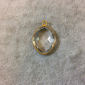 Gold Plated Faceted Clear Hydro (Lab Created) Quartz Vertical Oval Shaped Bezel Pendant - Measuring 16mm x 21mm - Sold Individually