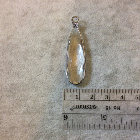 Gunmetal Plated Faceted Clear Hydro (Lab Created) Quartz Heart/Teardrop Shaped Bezel Pendant - Measuring 13mm x 44mm - Sold Individually