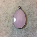 Gunmetal Finish Faceted Light Pink Chalcedony Teardrop Shaped Bezel Pendant - Measuring 28mm x 47mm - Natural Semi-precious Gemstone