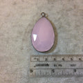 Gunmetal Finish Faceted Light Pink Chalcedony Teardrop Shaped Bezel Pendant - Measuring 28mm x 47mm - Natural Semi-precious Gemstone