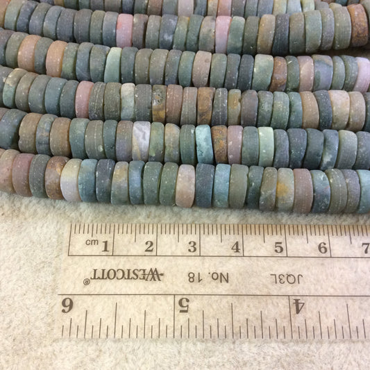 3-5 x 10mm Natural Fancy Jasper Matte Finish Heishi/Disc Beads with 2.5mm Holes - 7.75" Strand (Approx. 45-55 Beads) - LARGE HOLE BEADS