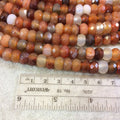 6mm x 10mm Natural Assorted Carnelian Faceted Rondelle Shaped Beads with 2.5mm Holes - 7.75" Strand (Approx. 31 Beads) - LARGE HOLE BEADS