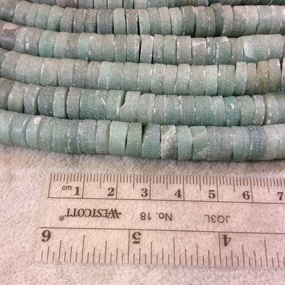 3-5mm x 10mm Natural Green Aventurine Matte Heishi/Disc Beads with 2.5mm Holes - 7.75" Strand (Approx. 45-55 Beads) - LARGE HOLE BEADS