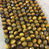 8mm Natural Brown Tiger Eye Faceted Round/Ball Shaped Beads with 2.5mm Holes - 7.75" Strand (Approx. 25 Beads) - LARGE HOLE BEADS