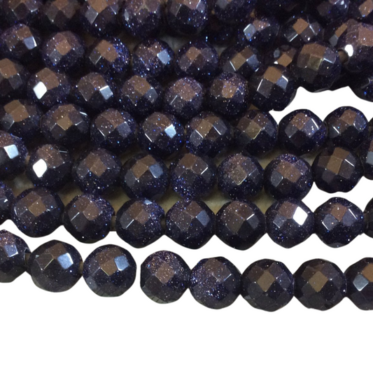 Sparkling Dark Blue Goldstone Faceted Round/Ball Shaped Beads with 2.5mm Holes - 7.75" Strand- Available in 8mm,10mm & 12mm