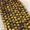 8mm Natural Brown Tiger Eye Smooth Finish Round/Ball Shaped Beads with 2.5mm Holes - 7.75" Strand (Approx. 25 Beads) - LARGE HOLE BEADS