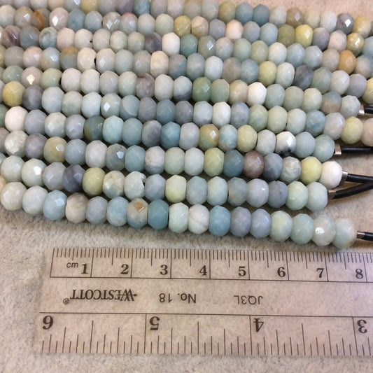 5mm x 8mm Natural Mixed Amazonite Faceted Rondelle Shaped Beads with 2mm Holes - 7.75" Strand (Approx. 36 Beads) - LARGE HOLE BEADS