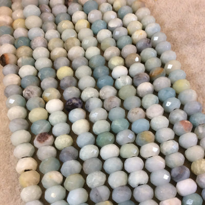 5mm x 8mm Natural Mixed Amazonite Faceted Rondelle Shaped Beads with 2mm Holes - 7.75" Strand (Approx. 36 Beads) - LARGE HOLE BEADS