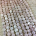8mm Natural Pink Rose Quartz Faceted Round/Ball Shaped Beads with 2.5mm Holes - 7.75" Strand (Approx. 25 Beads) - LARGE HOLE BEADS
